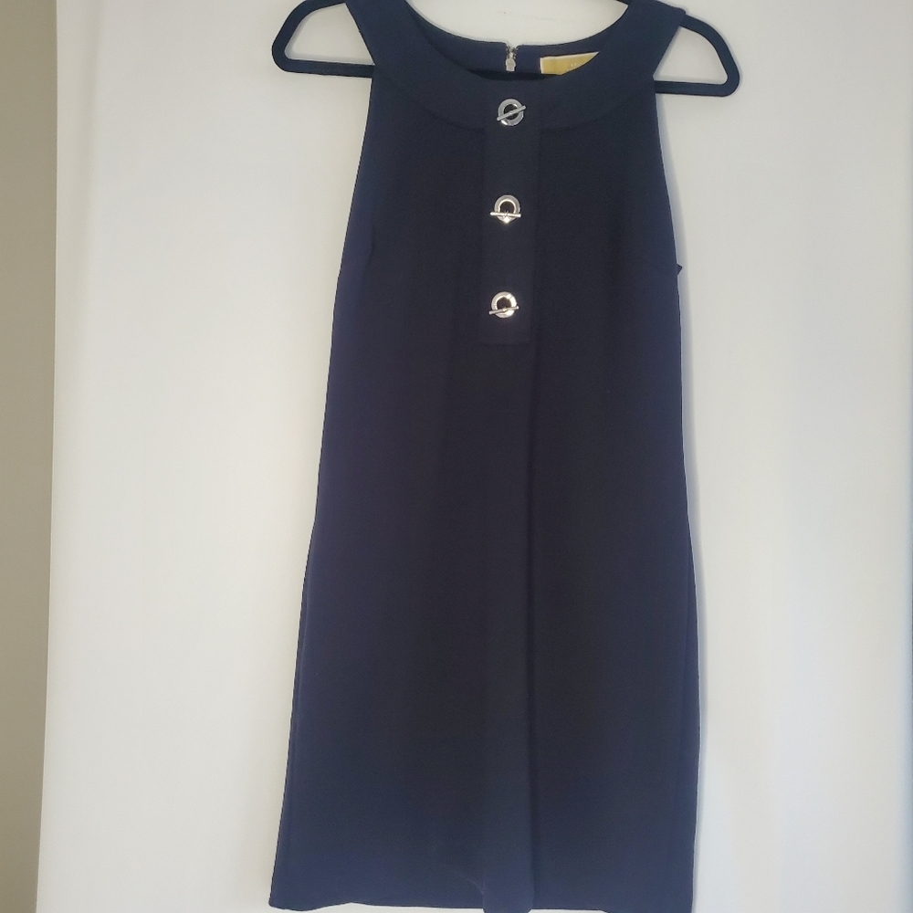 Michael KORS  Size M Navy midi dress w/silver chunky grommets & zipper back
